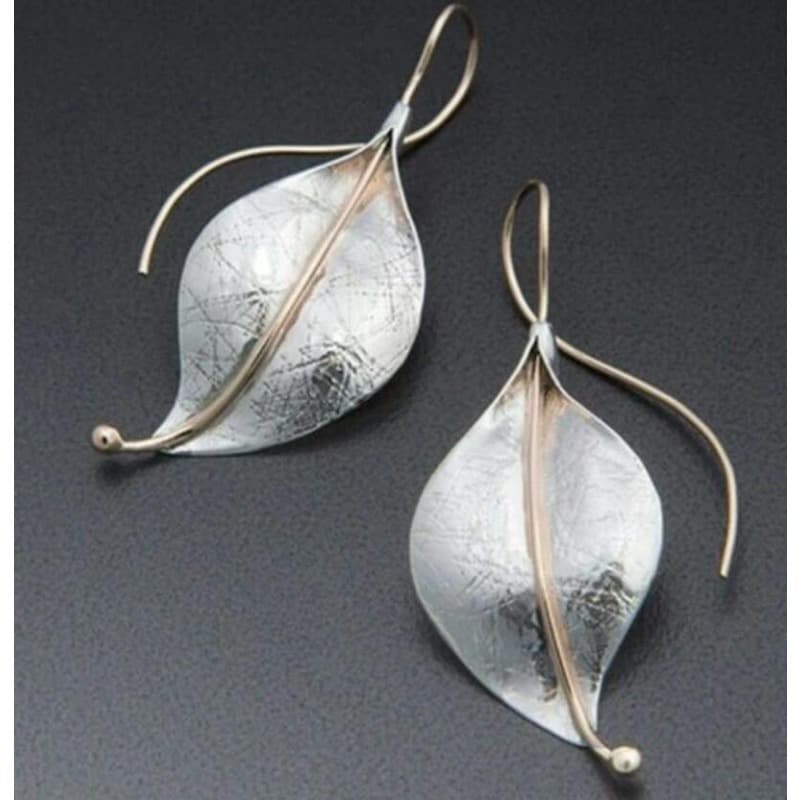 TEMU 2pcs Artistic Textured Leaf-shaped Drop Earrings, Nature-inspired Boho Statement Jewelry For Festival Date, On Birthday Anniversary