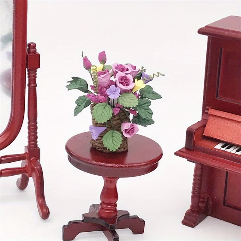 TEMU 1pc Garden Balcony Flower Arrangement Woven Flower Pot Purple Roses Crafts Miniature Scene Ornaments Potted Plants Garden Greenery Simulation Flower Models