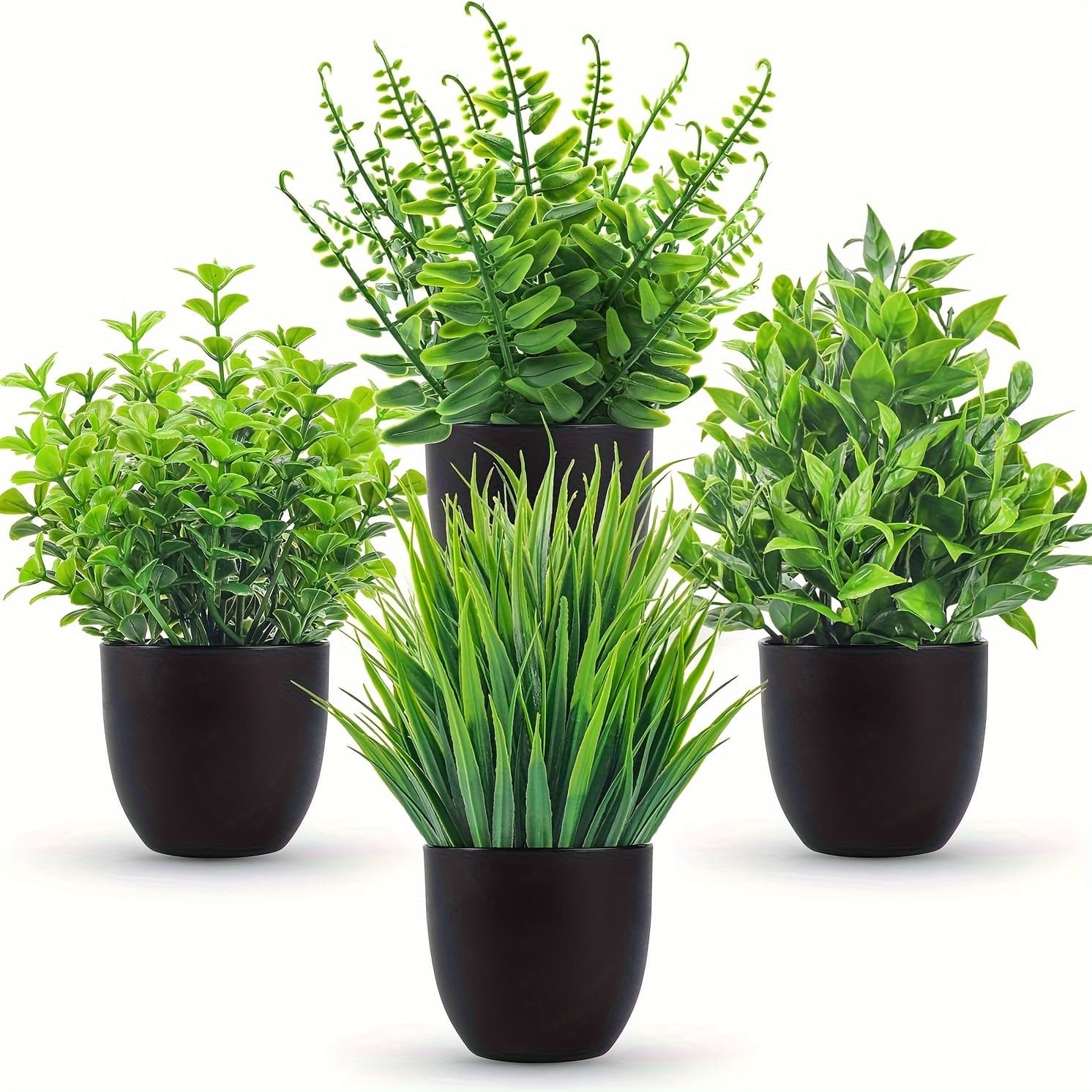 TEMU Simulated Plants 4 Pack Artificial Plants Small Artificial Plants Black Bathroom Accessories Used For Bathroom Home Office Indoor Desktop Decoration