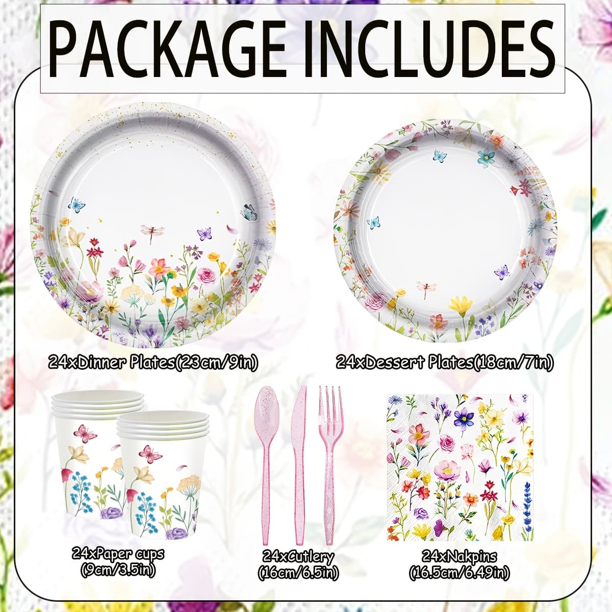 TEMU 168pcs Party Supplies Set, 24-guest Tableware Kit (plates, Napkins, Cups, Utensils) With Watercolor For Birthday & Garden Celebrations