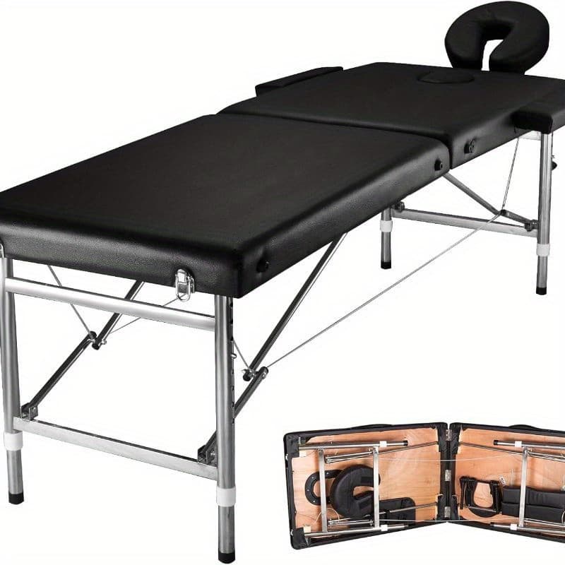 TEMU Massage Table Portable Adjustable 24" Wide Black Aluminum 3-folding Spa Bed, Ideal For Tattoo Chair, Lash Bed, And Esthetician Massage Bed For Professionals Massage Tables Portable