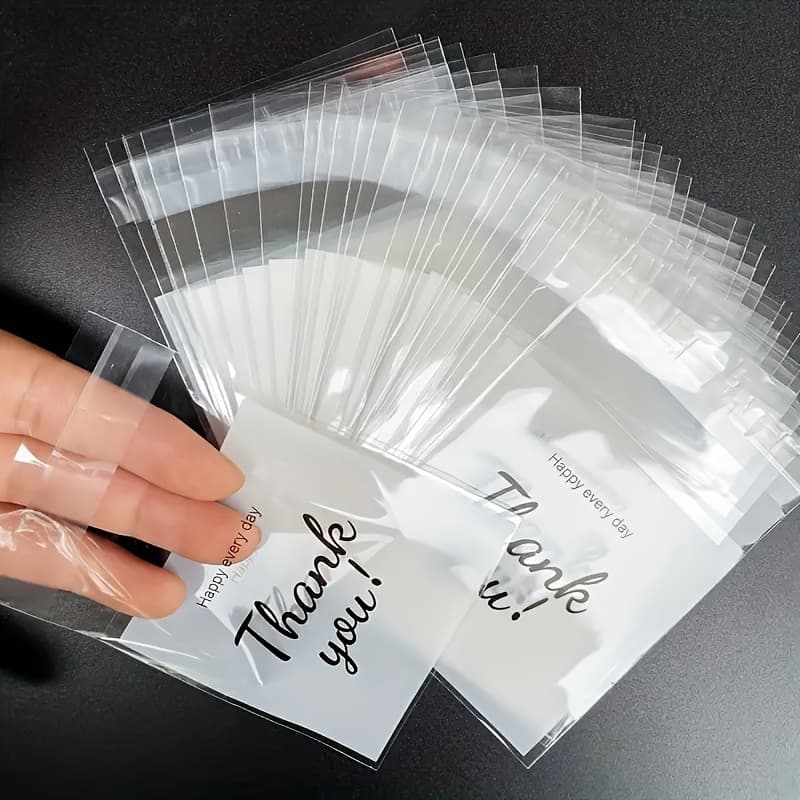 TEMU 500pcs Small Self-sealing Opp Gift Bags With Thank , Transparent Plastic, Suitable For Jewelry And Daily Use