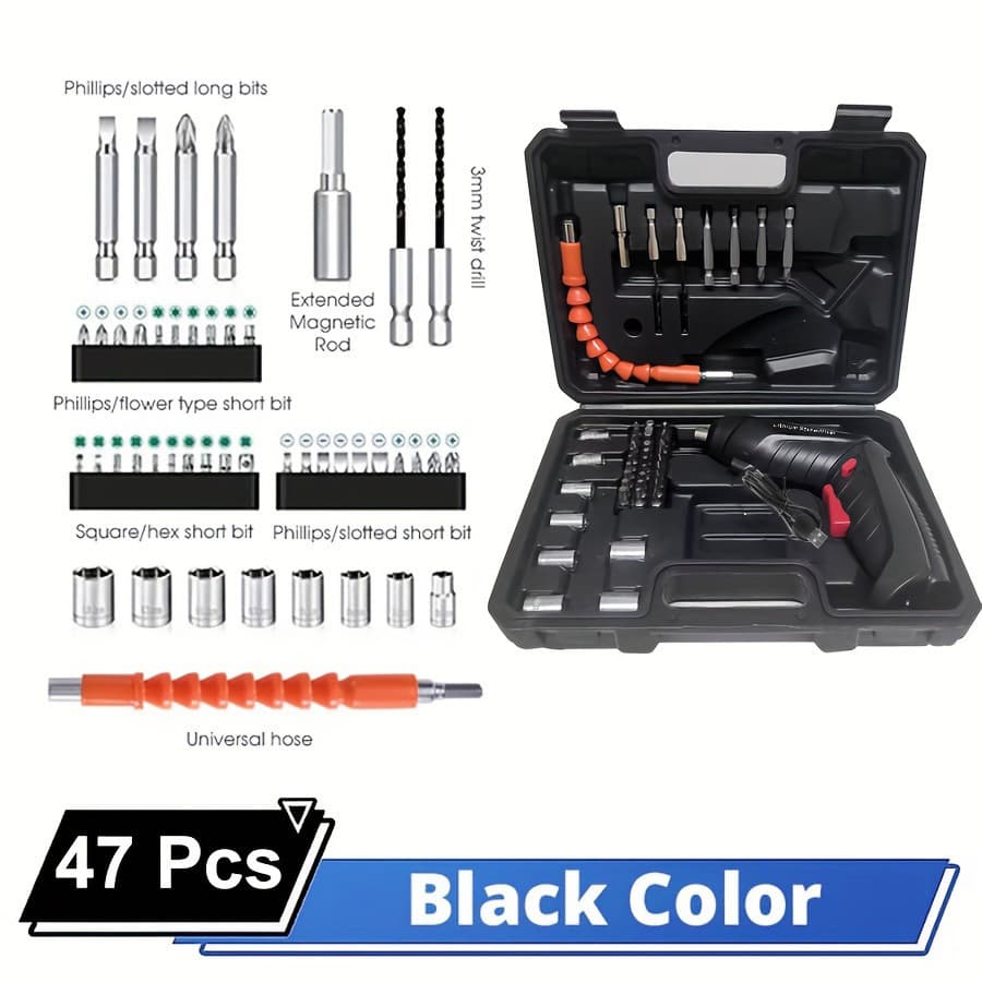 TEMU Rechargeable Cordless Electric Screwdriver Kit -multifunctional Rotary Tools With Led Light, Carrying Case, Andversatile Functions For Dly, , Woodworking, And Household Projects