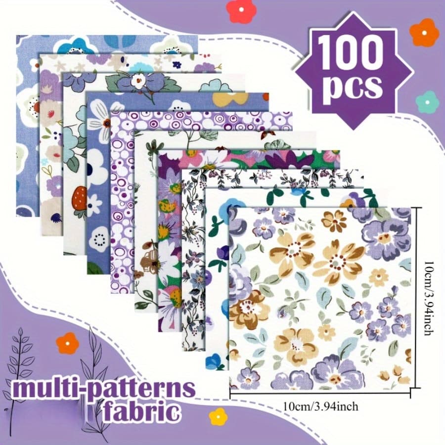 TEMU 100pcs Fabric Fat Quarters Bundles Precut Fabric Square Printed Strips Quilting For Spring Holiday Craft Sewing
