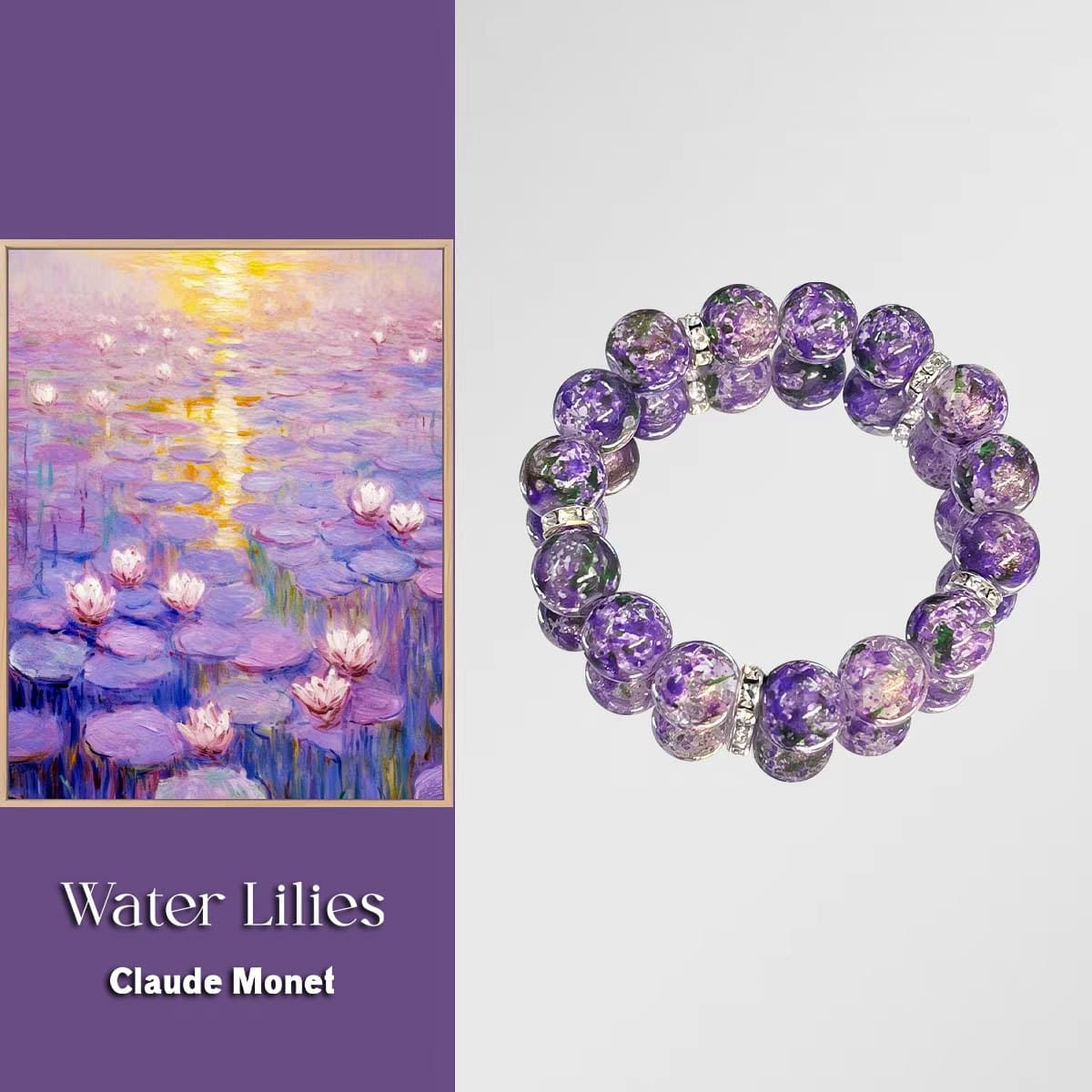 TEMU Elegant Style Oil Painting Series Natural Stone Beaded Bracelet, Adopting '' Color Scheme, With Elastic Cord Skin-friendly Jewelry, Suitable For Daily Wear And Gift- For Men And Women