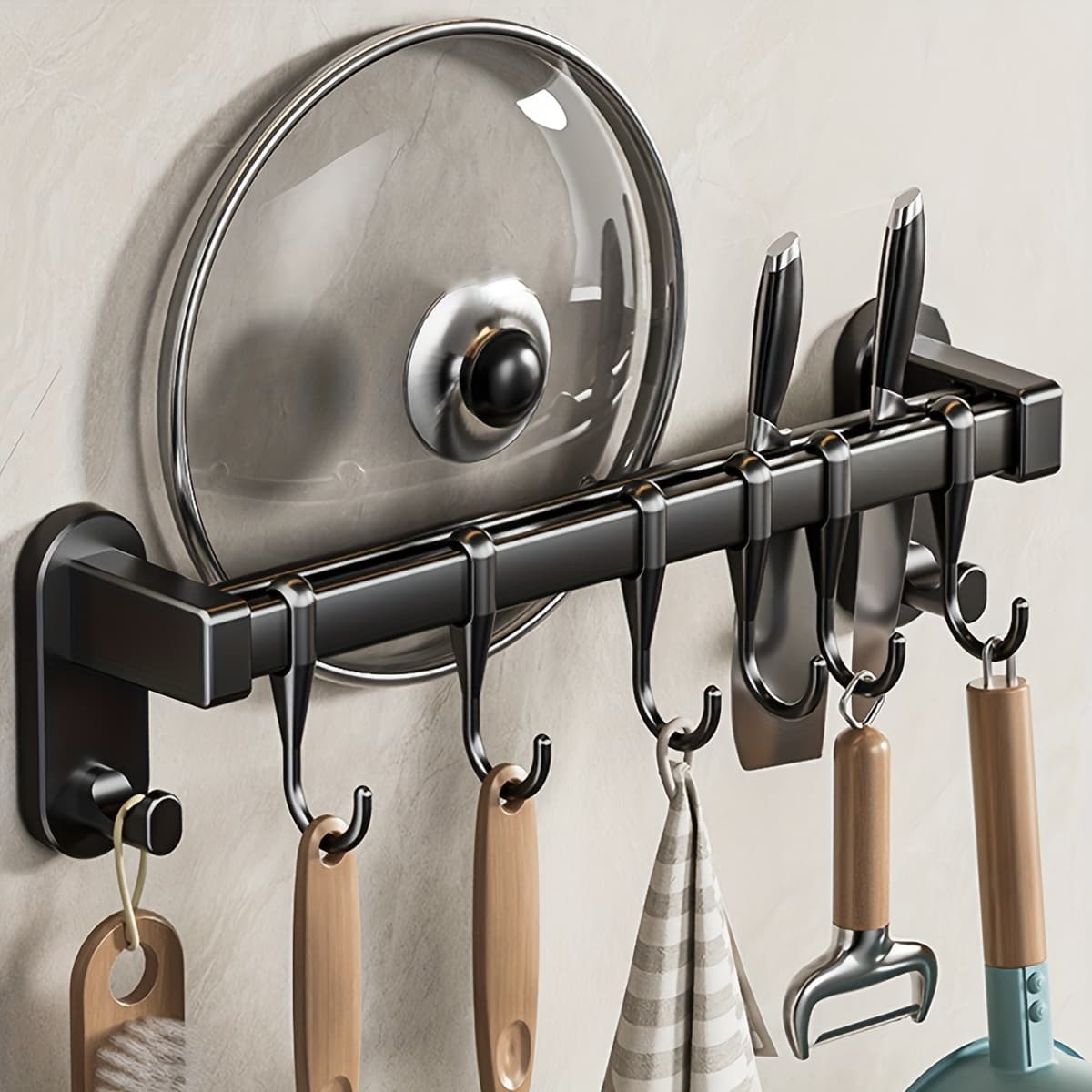 TEMU Kitchen Utensil Rack, Suspended Pot Rack, Storage Rack, Wall-mounted Integrated Kitchen Wall Storage Rack, Multi-functional Suspended Storage Rack