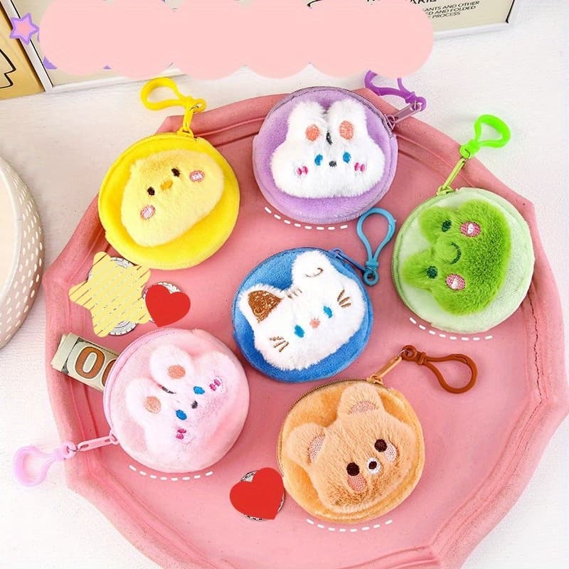 TEMU 4pcs Mixed Batch Plush Coin Purse Mini Animal Coin Storage Bag Portable Headphone Bag