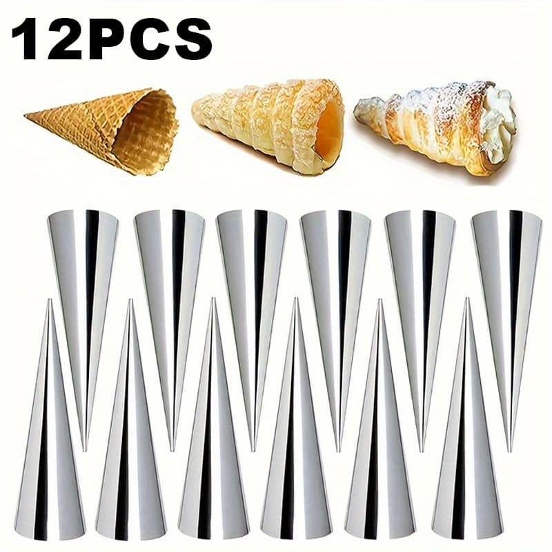 TEMU 8/12pcs Stainless Steel Cream Cone Molds - Heavy-duty 201 Baking Cones For Ice Cream, Croissants, Pastries, & - Spiral Pastry Tubes, Commercial/ Kitchen Use (durable Pastry Tools)