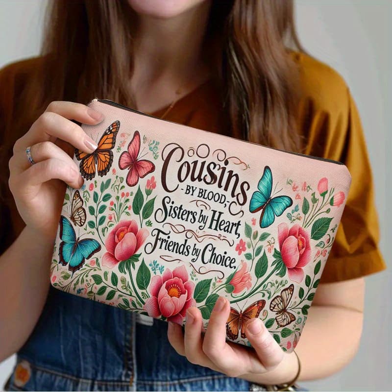 TEMU 1pc Cosmetic Pouch, Cousins By Blood, Sisters , A Lightweight Toiletry Bag With A Zipper Design, Ideal For Travel And Everyday Use, Versatile Storage For Stationery