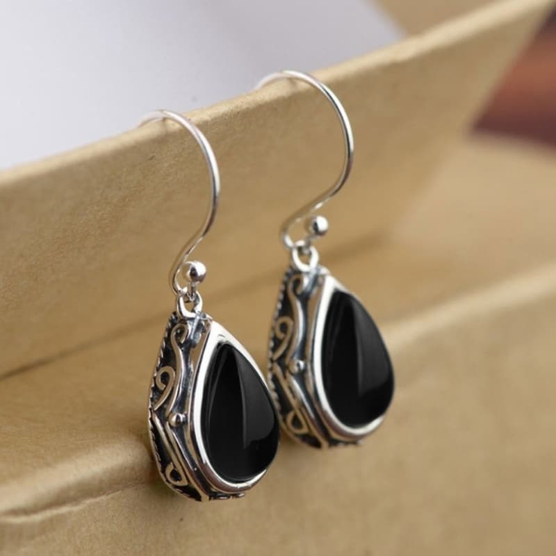 TEMU Retro Bohemian Carved Pattern Inlaid Teardrop Synthetic Zirconia Drop Earrings For Women Ideal For Banquets Parties Daily Wear