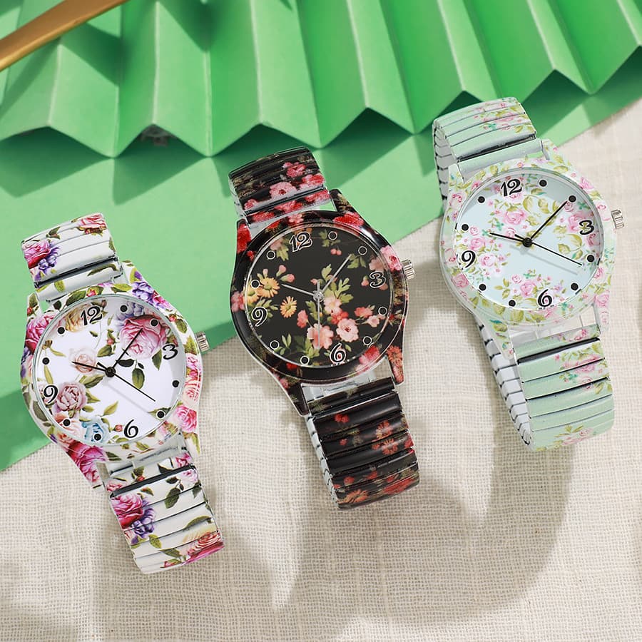 TEMU A Set Of 3 Stylish And Trendy Women's Watches, Featuring Exquisite Elastic Bands And Printed Quartz Designs, Making Them Unique And Ideal Birthday Or Holiday Gifts For Women