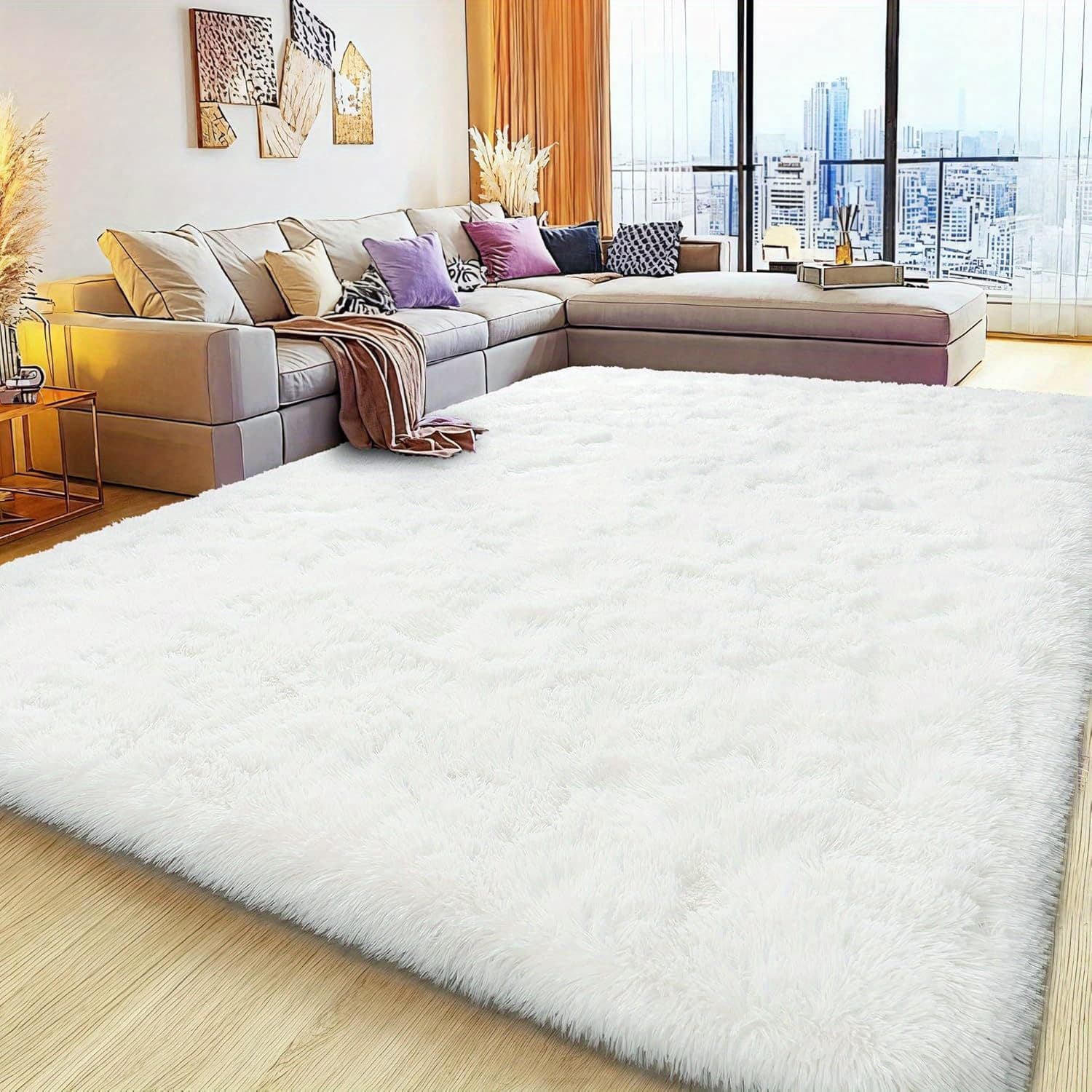 TEMU White Fluffy Rugs For Living Room, Soft Large White Shag Area Mat For Bedroom, Non-slip Fuzzy Plush Rugs For Home Decor, Cozy Modern Indoor Shaggy Floor Big