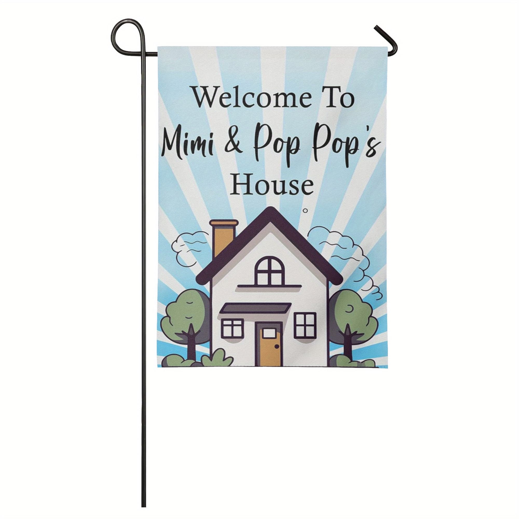 TEMU 1pc 'welcome To Mimi And House' Garden Flag 12x 18inch - Durable Polyester Outdoor Decoration With Vibrant House And , Suitable For Porch, Party, Courtyard - Pole Not Included, Garden Decoration