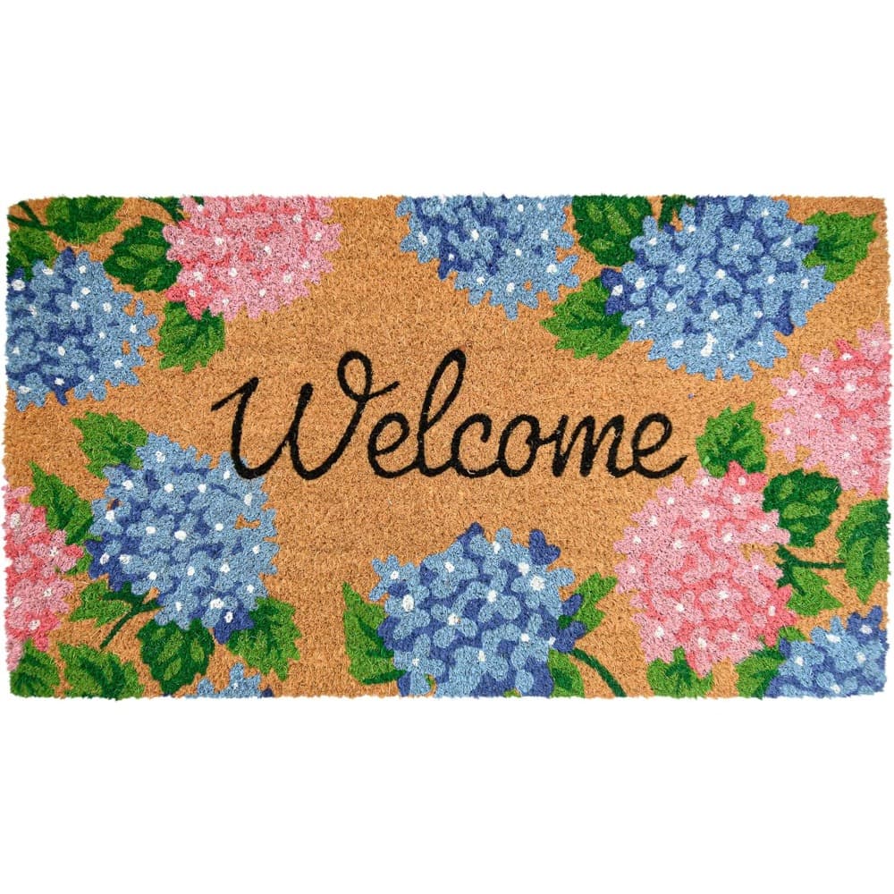 TEMU Vivid Hydrangea Welcome Mat For Outdoors, Perfect For Spring And Summer, Floral Coir Door Mat