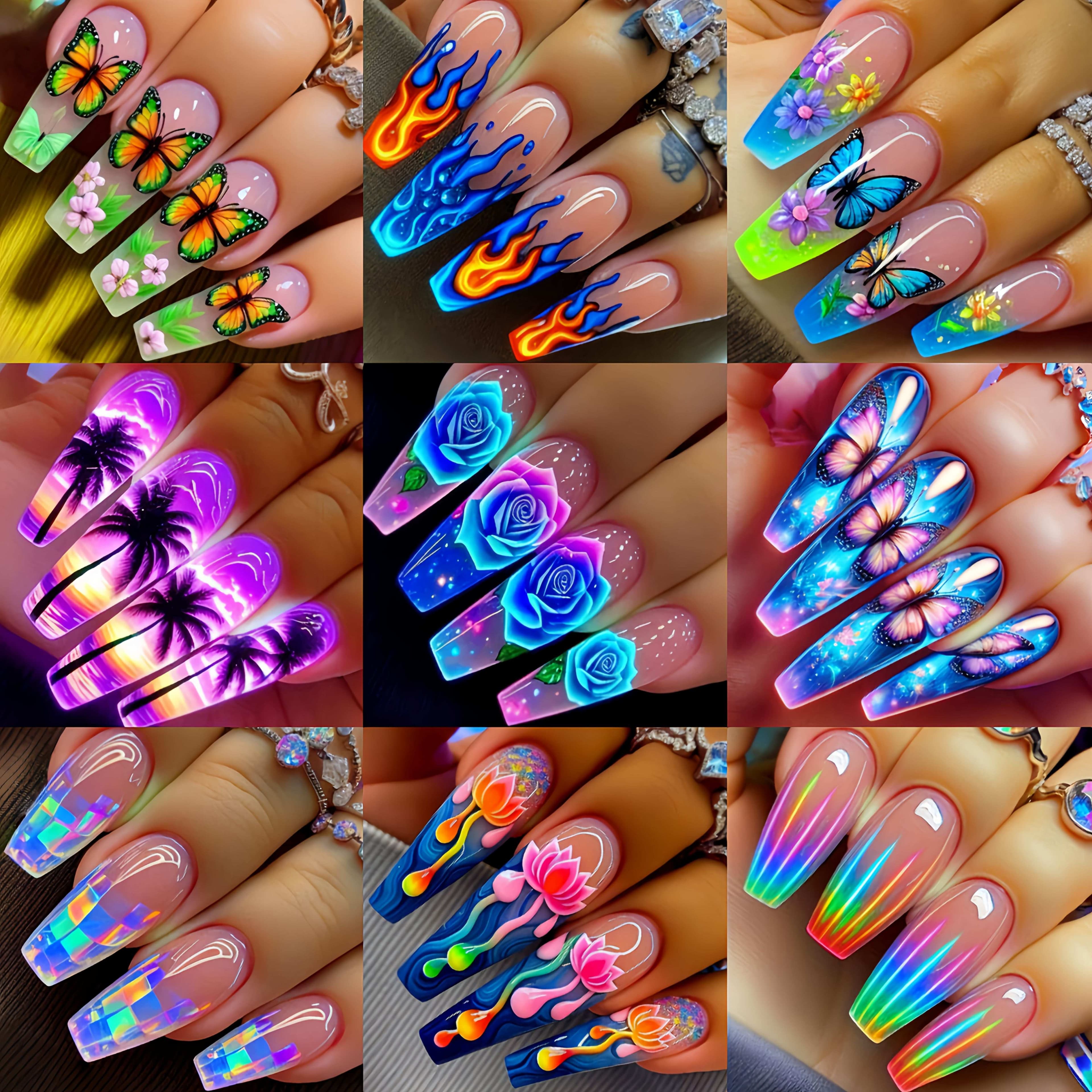 TEMU Mixed 96pcs, Random 96pcs Of Different Images, Nail Set With Floral And , Shiny And Colorful Detachable Nail Sticker Box, Medium To Long Style