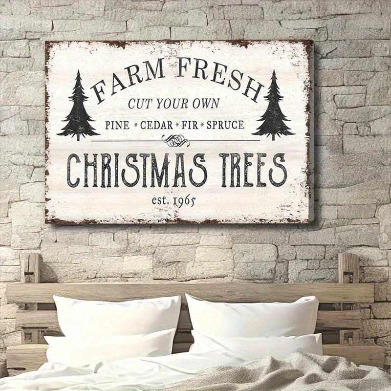 TEMU 1pc Framed Christmas Wall Art Christmas Tree Canvas Print, For Home Office Living Room Decoration Wall Decor Holiday And Seasonal Wall Art Canvas Print