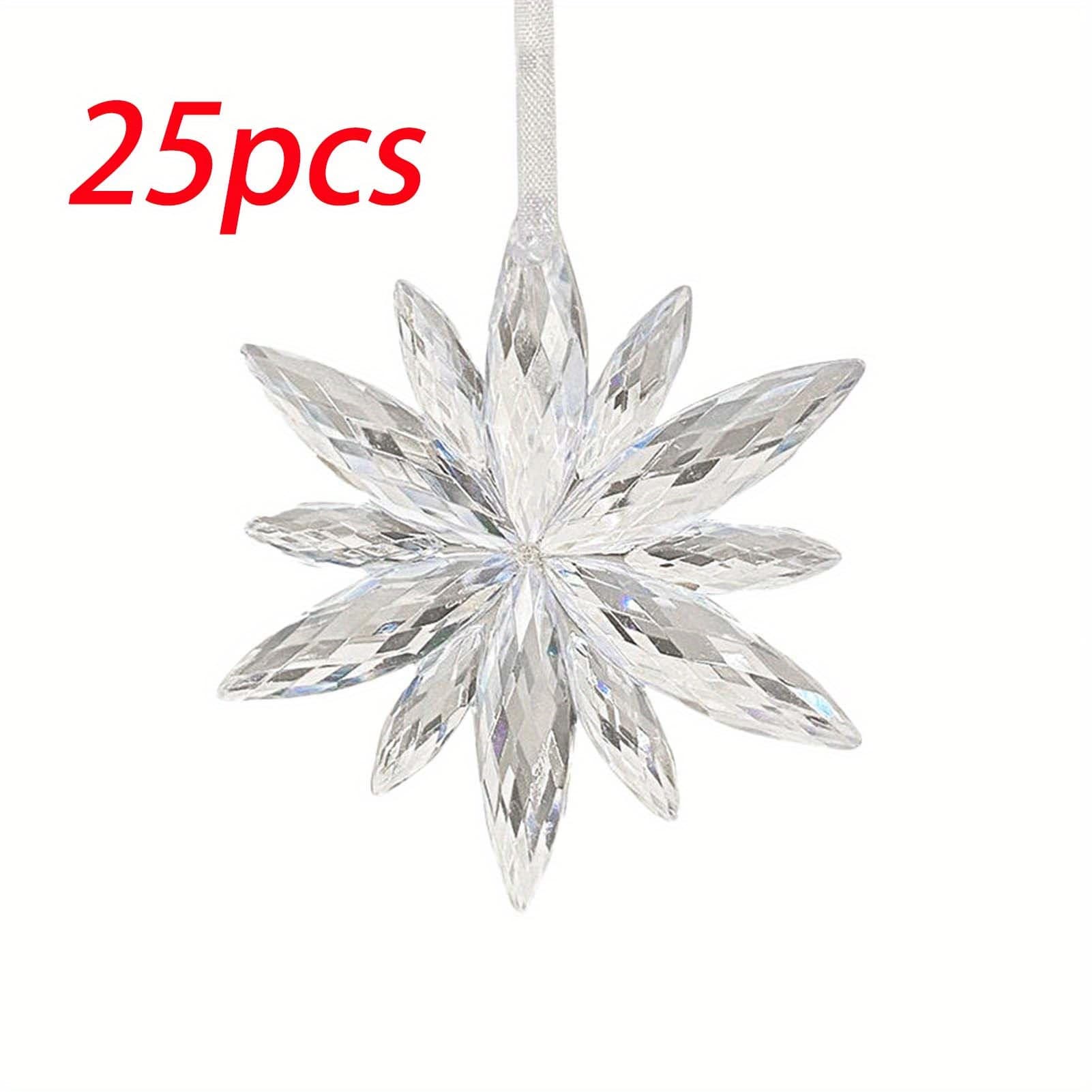 TEMU 25pcs White Snowflake Christmas Decoration Pendants, Transparent Crystal Christmas Tree Decoration Scene Layout Snowflake String Diy Christmas Decoration, Home Party Decoration