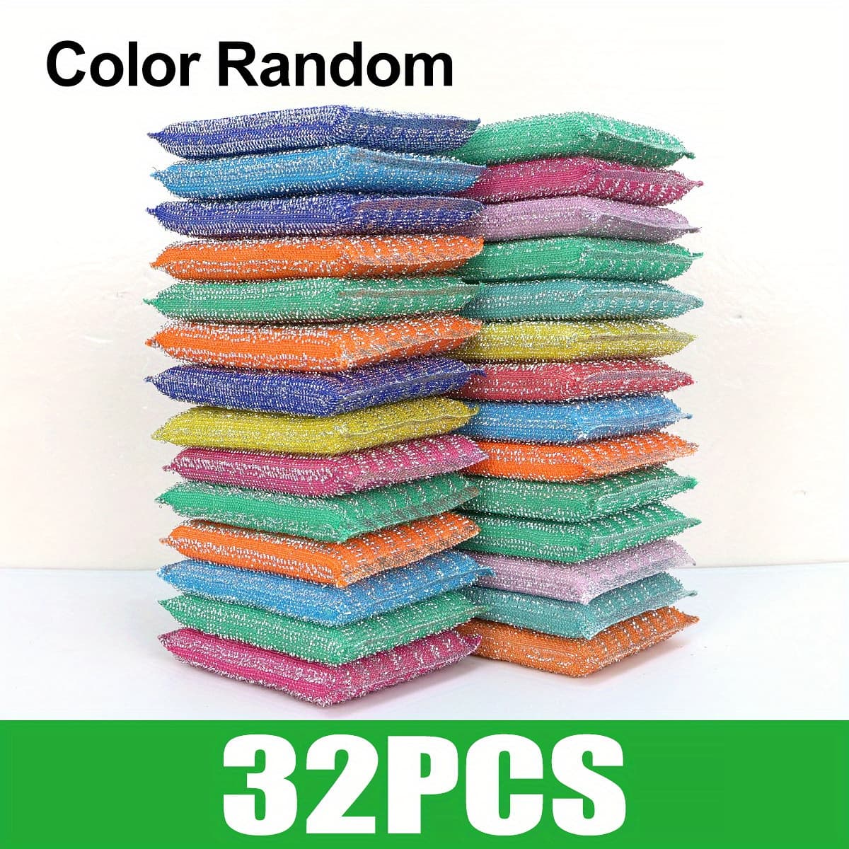 TEMU 32/16/8-pcs Double-sided Kitchen Sponges And Scrubbers - Thick Reusable Dish Scrubbing Pads, Machine Washable For Dishes And Utensils, Random Color