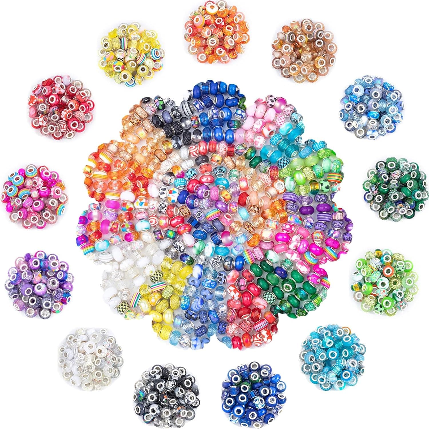 TEMU 150pcs Random Color Large Hole Beads, Assorted Bead Mixed Color Lampwork Beads Large Hole Spacer Bead Charms Bracelet Necklace Earring Jewelry Making Supplies