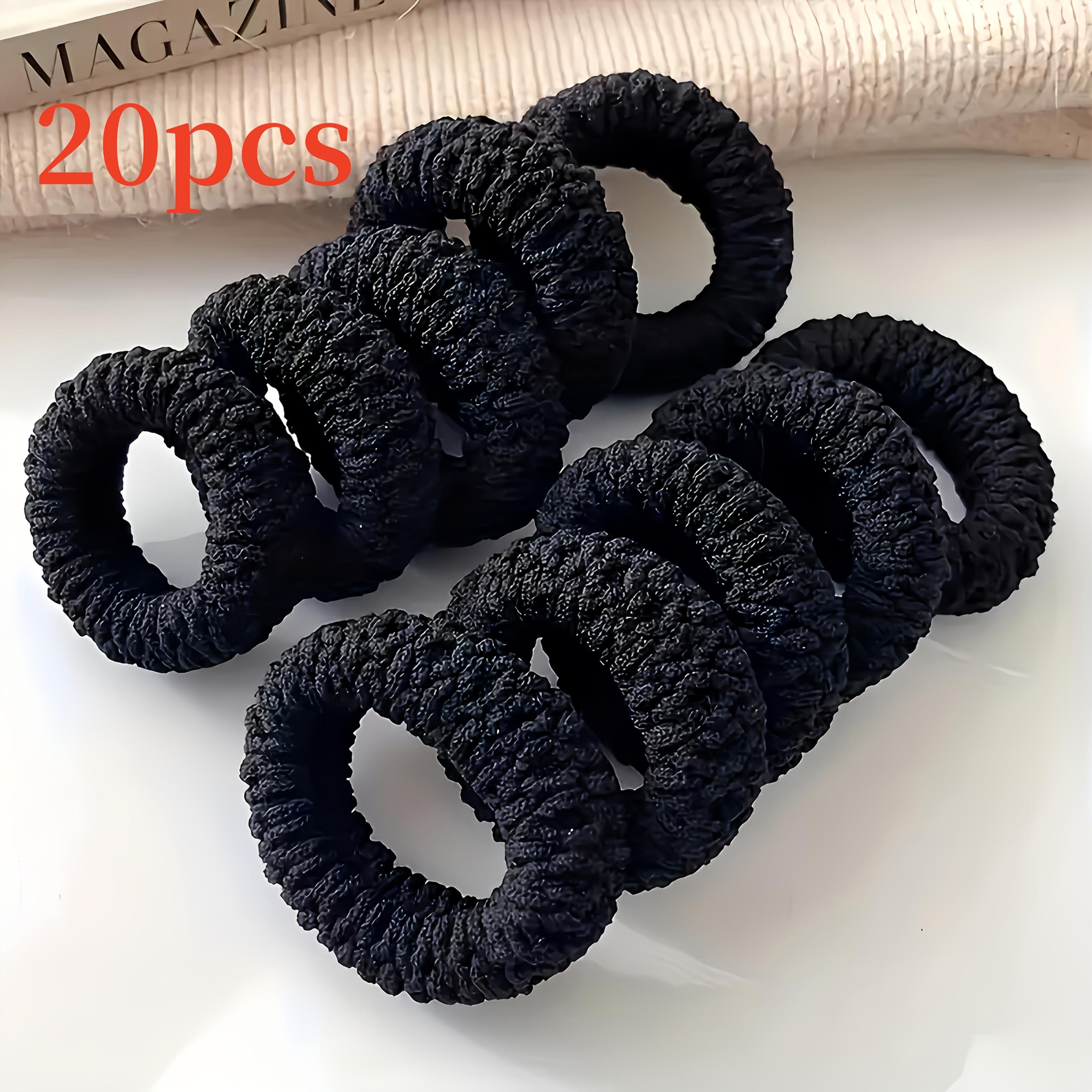 TEMU 20pcs Popcorn Hair Ties High Elastic Thick Hair Bands Towel Rings High Ponytail Hair Bands Non-damaging Black Hair Ties