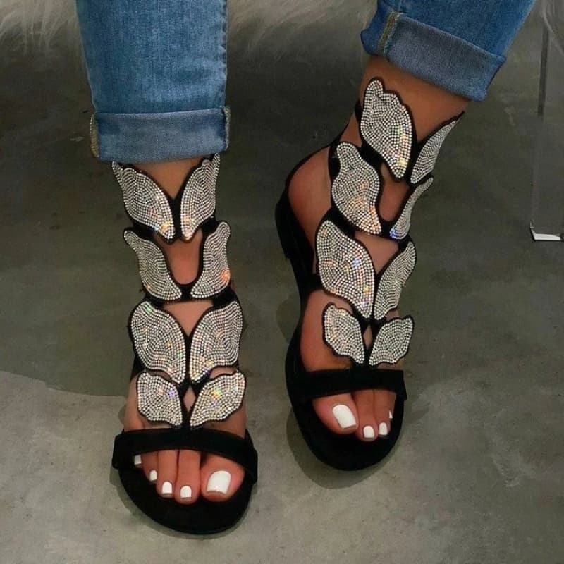 TEMU Women's Flat Comfortable -decorated One-strap Hollow-out High-top Sandals, Women Shoes