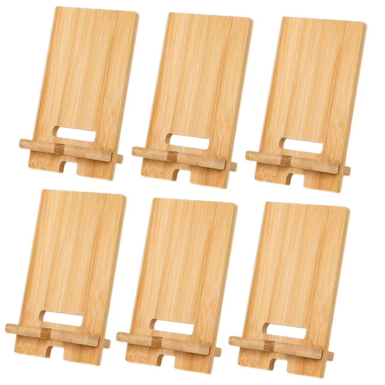 TEMU 6pcs Bamboo Phone Stands- Natural Wooden Desktop Organizer, Smartphone Charging Dock