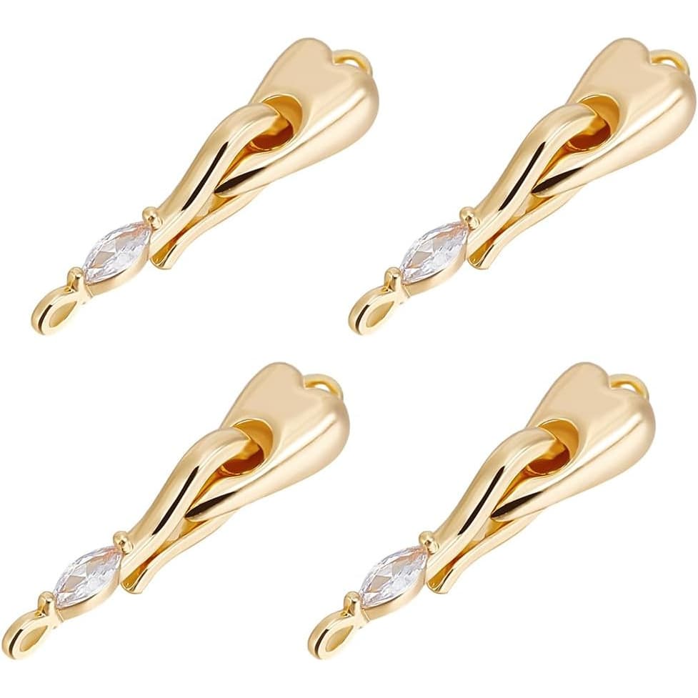 TEMU 4pcs Hook Clasps 18k Golden Plated Copper Cubic Heart -hook Clasps With Loop For Jewelry Making Necklace Bracelet Diy