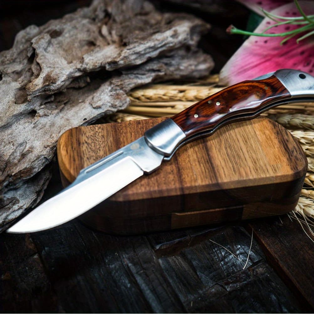 TEMU [new]cool Little - Tool Steel Blade And Non-slip Wooden Handle| Blade With Structure/ Portable Outdoor Equipment| Compact Professional Multi-functional Outdoor Camping Knife