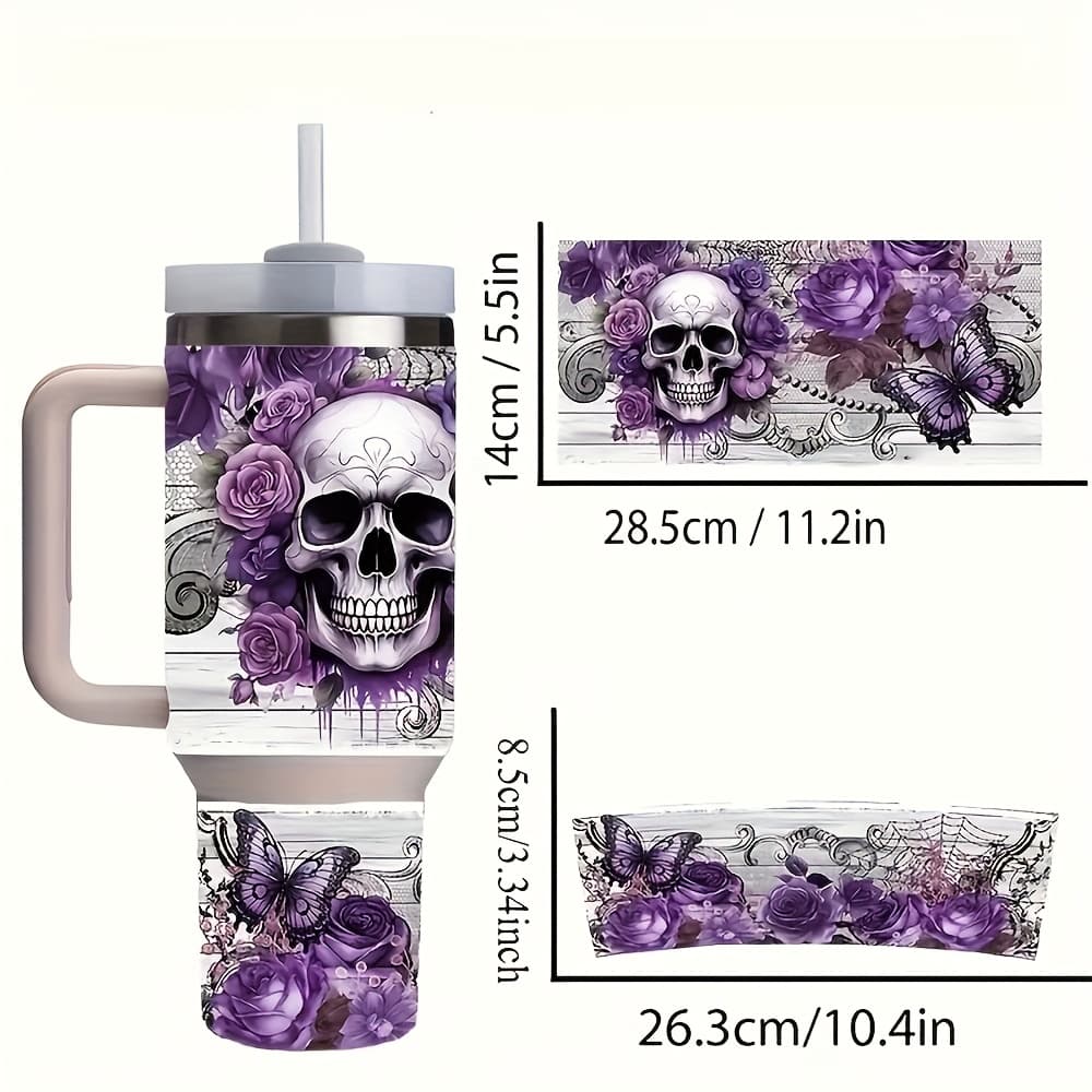TEMU 2pcs/set Purple And Rose Combination Uv Dtf Wrap, Self-adhesive Transfer Paper Suitable For 40oz Glass Cups, Bottles, School Supplies, Art Crafts, Handmade Materials