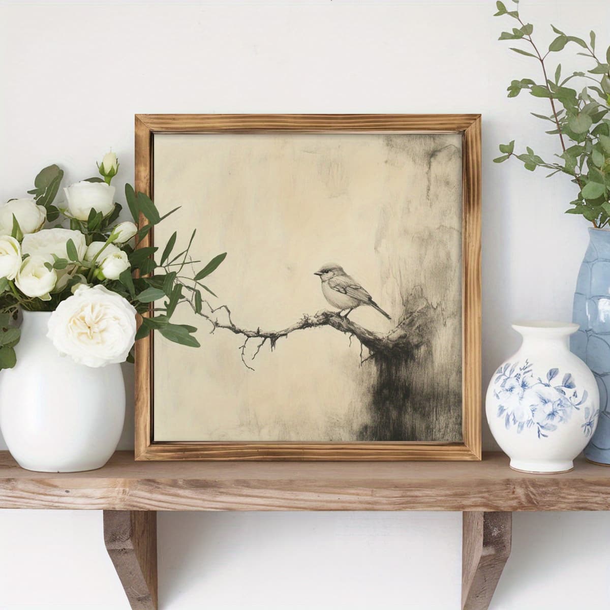 TEMU 1pc, Bird And Branch Rustic Frame Wood Sign, Farmhouse Wall Art For Home, Kitchen, Bedroom, And Bathroom Decor, Office Decor, Perfect Housewarming Gifts 8x8 Inch