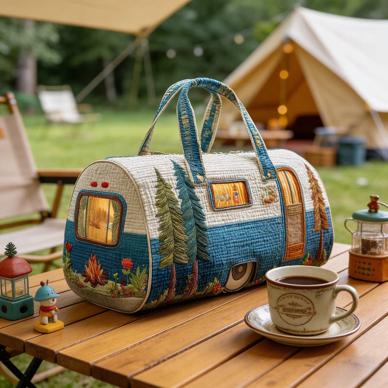 TEMU Forest Quilted Travel Duffel Bag Large Capacity Pine Tree Weekender Bag Multifunctional Zipper Closure Handbag For Outdoor Trip