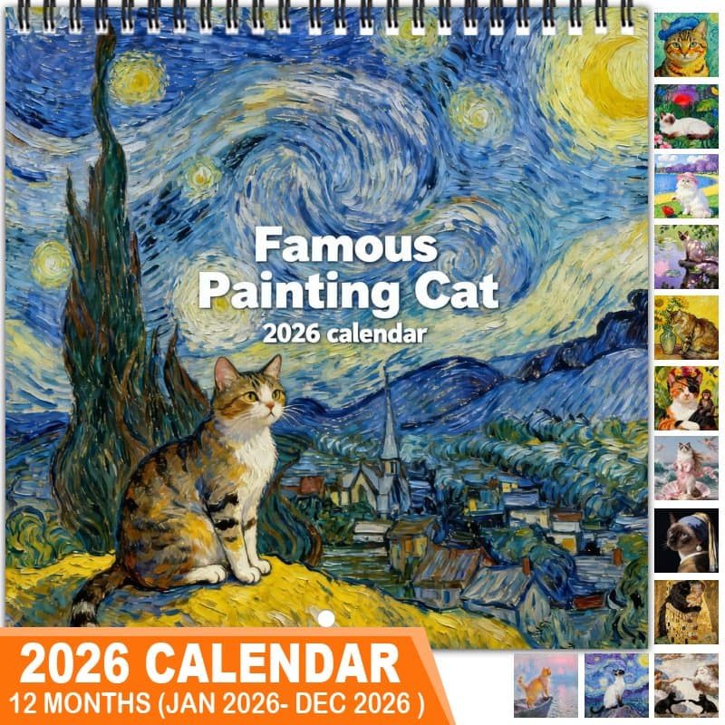 TEMU 12 Monthly Wall Calendar Planner 2026 Planner Wall Calendar - Perfect For Home Or Office Christmas And Happy New Year Gifts, Cute Funny Cool Aesthetics, Famous Painting Cats