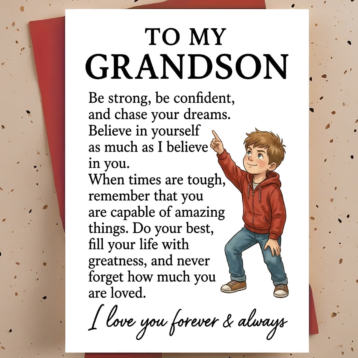 TEMU 1pc Encouragement Birthday Greeting Card For Grandson – Cartoon Illustration, Uplifting Card, With Envelope