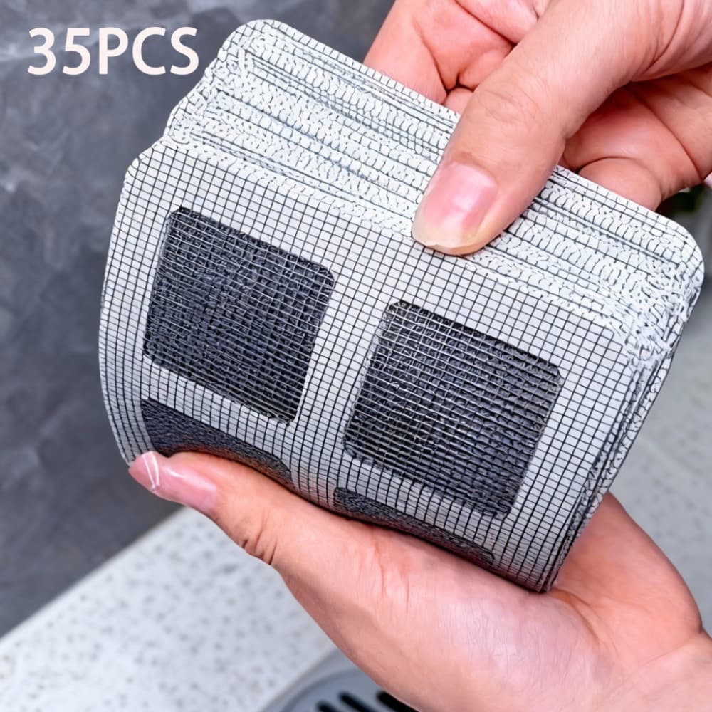 TEMU 35pcs Disposable Drain Filter Patches, Self-adhesive Hair Clog Prevention Mesh, For Bathroom, Toilet, Kitchen Sink & Laundry Room, Anti-clogging & -proof Drain Cover