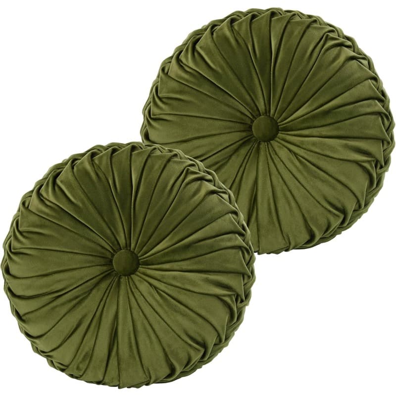 TEMU Hig 2pcs Decorative Round Pleated Pillow Elegant Accent Pumpkin Pillow With Center Button Vintage Velvet Floor Pillow For Sofa Vanity Chair Bed Olive Diameter Inches Approximately 36.8 Cm ()