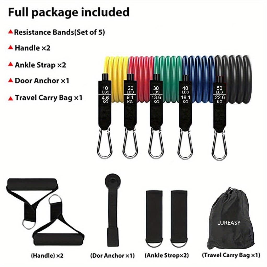 TEMU Set, Exercise Bands With Door Anchor, Handles, Carry Bag, Legs Ankle Straps For Resistance Training, Physical Relax, Home Workouts