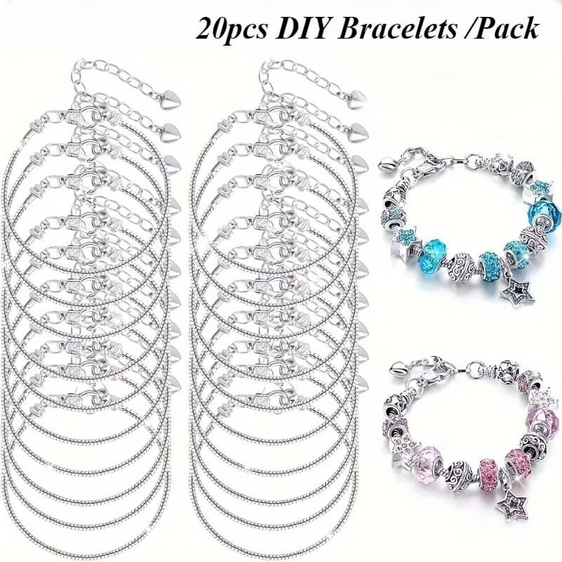 TEMU 20pcs Charm Snake Chain Bracelet Set,adjustable 6.29inch Bracelet With Lobster Clasp Extension Chain, Making Supplies For Women,handmade Bracelet Kit For Craft,gift For Her