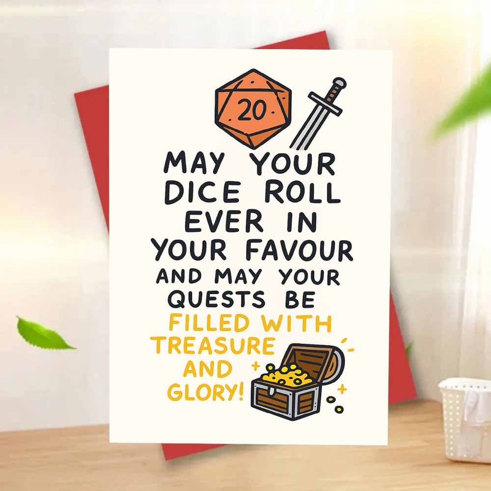TEMU 1pc May Your Dice Roll Your Favour And Filled With Treasure And Glory Card Greeting Card With Envelope D20 Dice Sword Design Great For , Colleagues, Roleplay Enthusiasts, Tabletop Gaming
