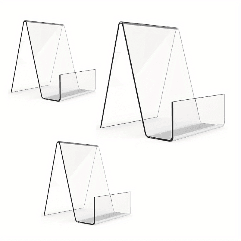 TEMU 3pcs Acrylic Clear Book Stands, Versatile Display Holders For Books, Menus, Magazines, Durable Material, For Transparent Bookends & Presentation Stands