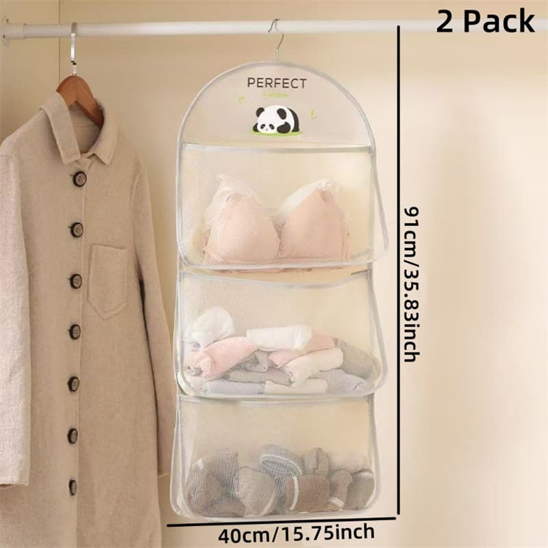 TEMU 2 Pack Closet Hanging Organizer With Mesh Pockets & Rotating Metal Hanger, Wall Shelf Wardrobe Storage Bags, Mesh For Bra Underwear Underpants Socks