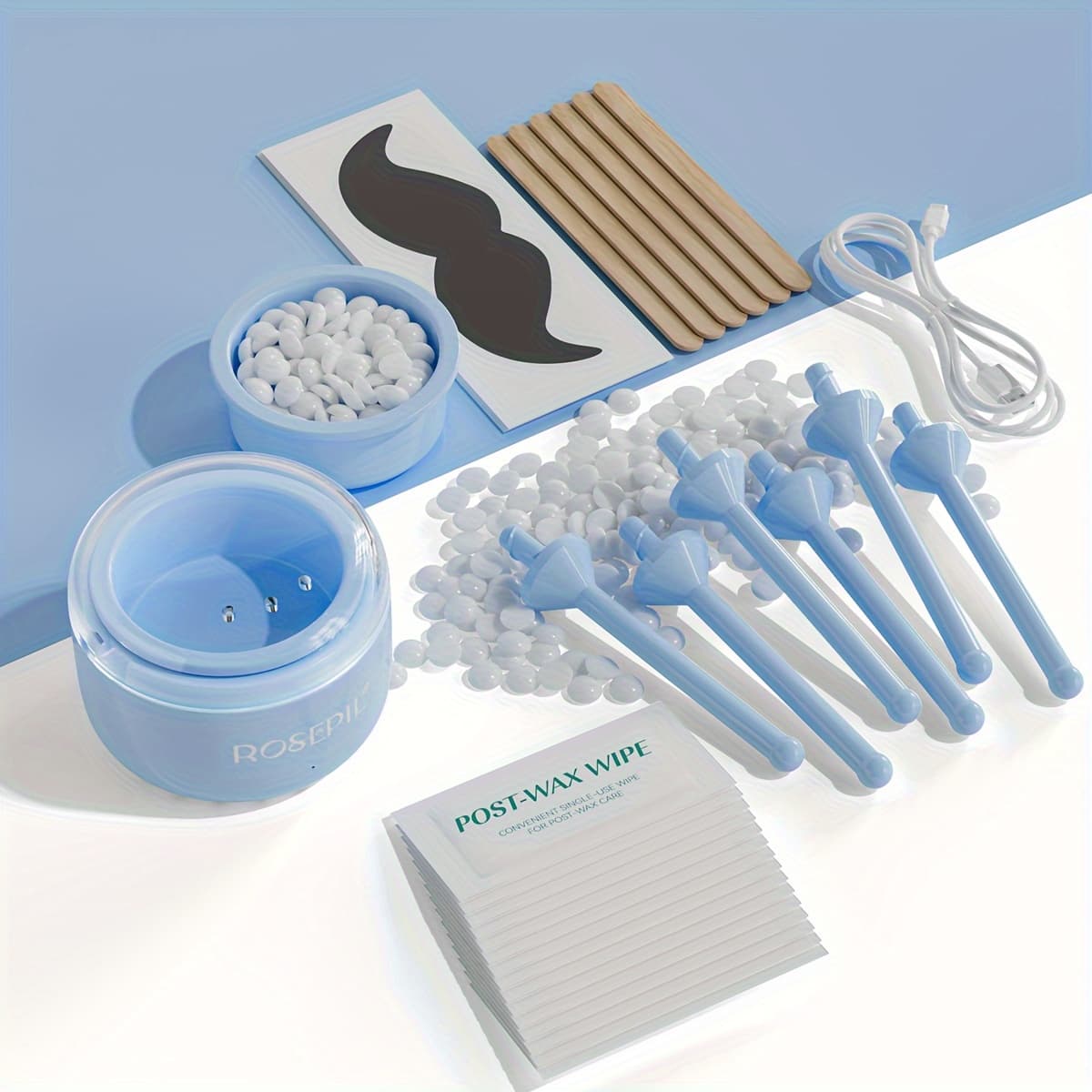 TEMU Rosepil Trisleek 3-in-1 Mini Wax Heater Kit Designed For Shaping Eyebrows And Removing Nasal And Ear Hair (includes 1 Wax Heater, 50g Hard Wax Beans, 15 Post-wax Wipes, 6 Sticks