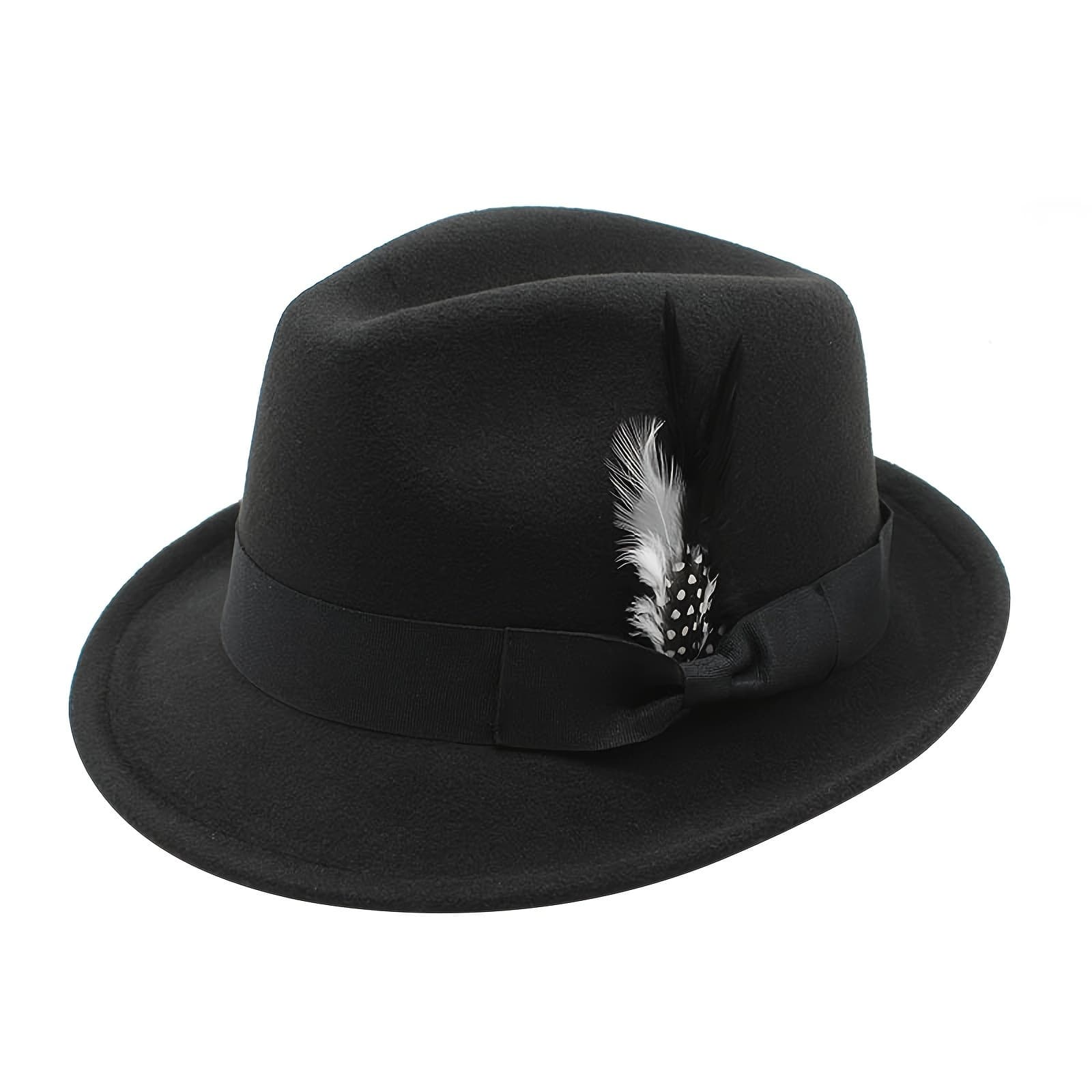 TEMU Classic Men Women Short Brim Felt Feather Hat Panama Top Hat