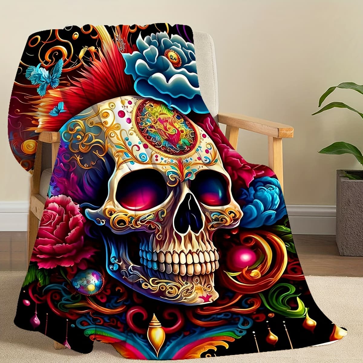 TEMU 1pc Flannel Blanket, Suitable For Sofa, Fluffy Soft And Comfortable Blanket, Light And Soft Fluffy Blanket, Suitable For Women And Men, Pattern, Suitable For Halloween