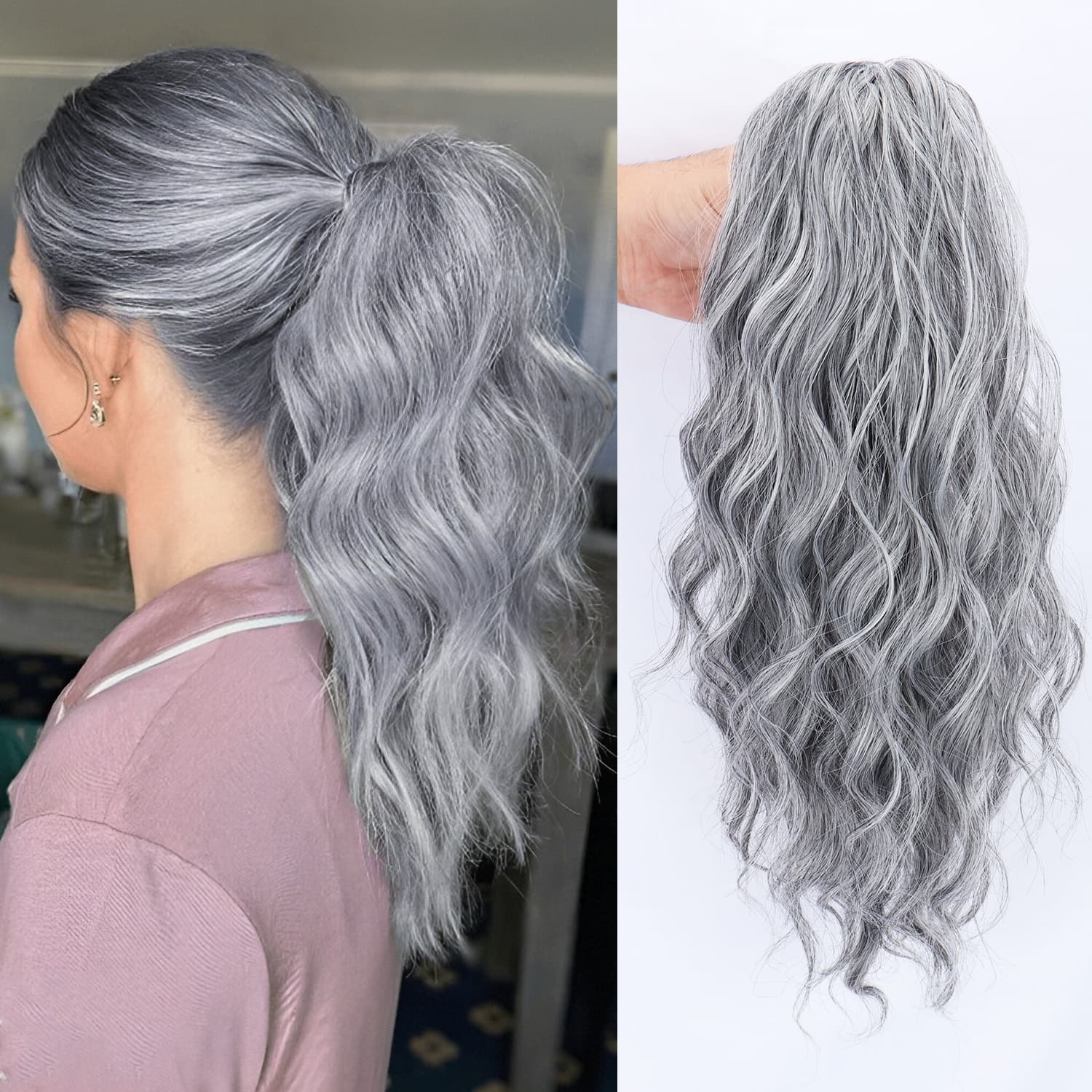 TEMU Grey Hair Clip Bob Wig Fashionable Bob Wig Made Of High-temperature Resistant Material Suitable For Daily Wear, Increases Hair Volume. For Christmas And Halloween