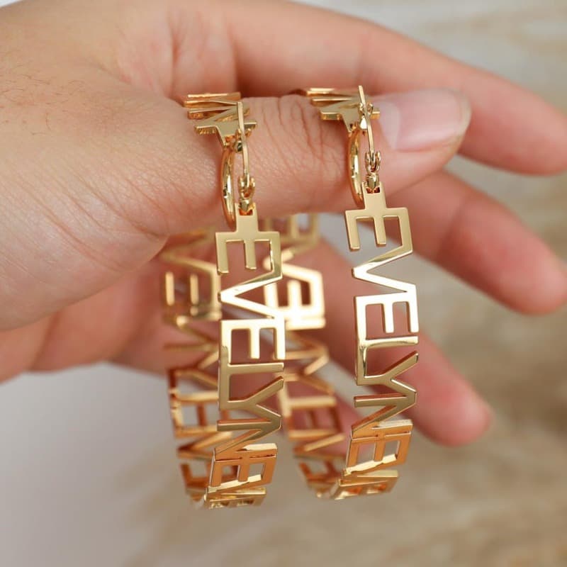 TEMU Custom Letter Hoop Earrings Personalized Name Earrings Hoops, Personalized Name Earrings, Women Name Jewelry, Ideal Gift For Halloween, Christmas, Birthday Parties, Thanksgiving Gifts For Mom