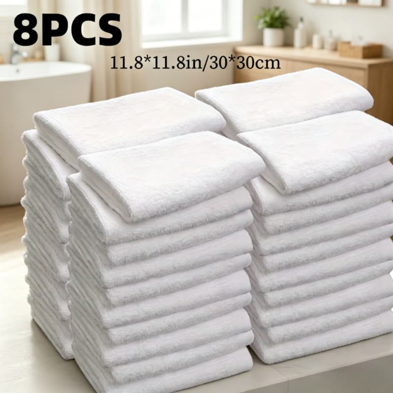 TEMU 8-pack White Square Towels | 11.8 Inches * 11.8 Inches Durable Towels, Suitable For Home, Hotel, Camping, Bathroom Supplies, And Cleaning Cloths | Machine Washable, , Hand Towel