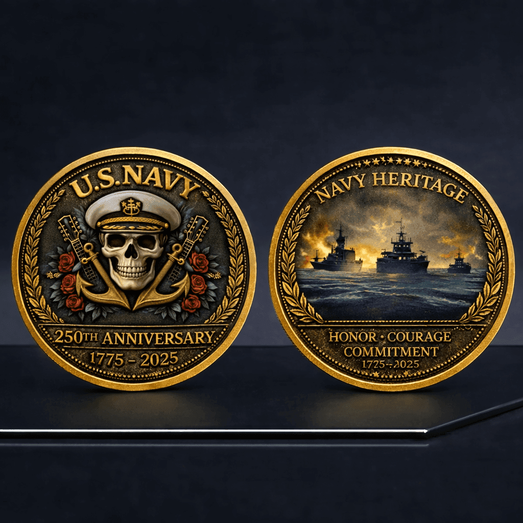 TEMU All Gave Some Some Gave All Memorial Challenge Coin | With Anchor, American Flag, Navy Pride Artwork | Collector Item For Navy Pride, , Honor, Historic , Service Remembrance