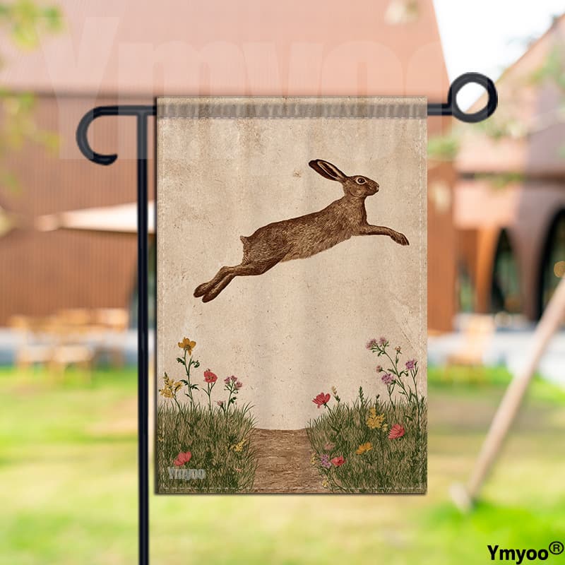 TEMU 1pc Double-sided Garden Flag | Earthy Colors With Dynamic Rabbit, Dirt Path, Polyester Material, Brand For Garden Decor