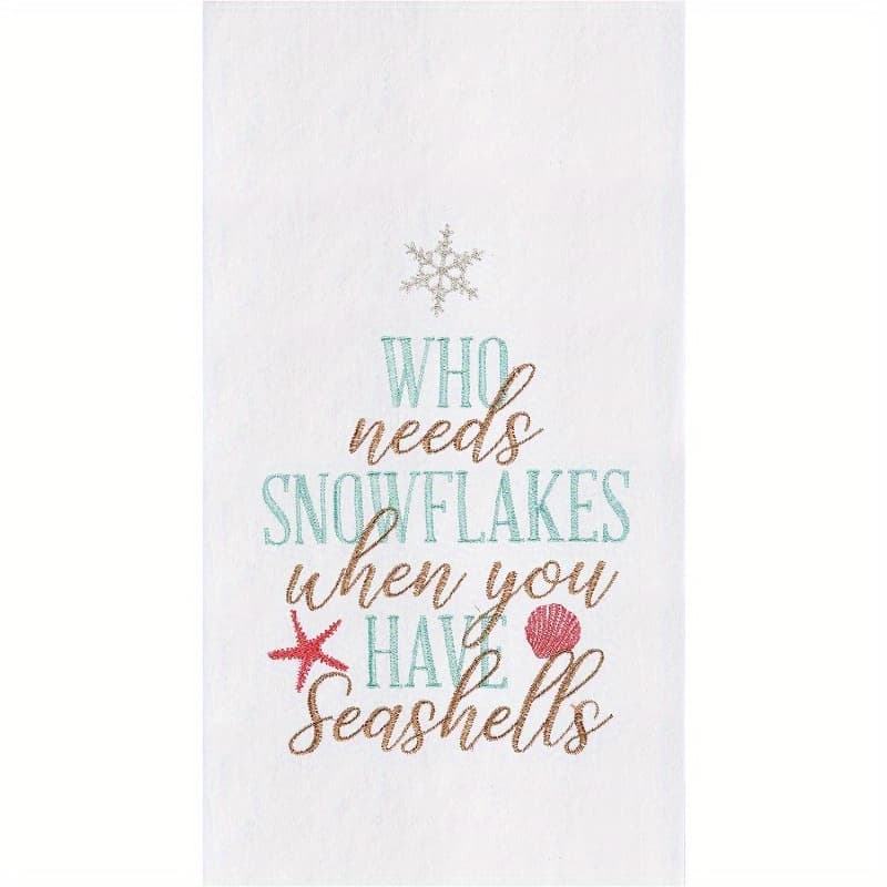 TEMU 1pc 18×26 Inch Home Who Needs Snowflakes When Seashell Starfish Coastal Holiday Christmas Xmas Flour Sack Kitchen Towel Decor Decoration White Kitchen Towel