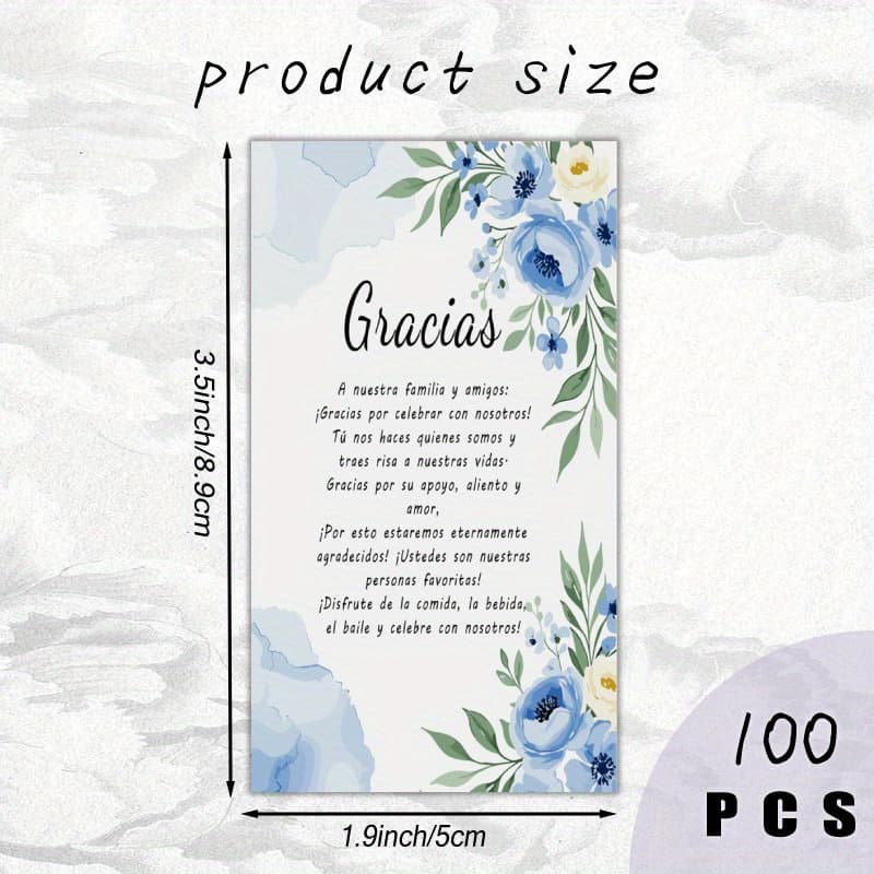 TEMU Sets 100pcs, Spanish Thank You Cards, Wedding Thank You Cards, Wedding Thank You Cards For Guests, Wedding Thank You Cards For Tables, Event Table Cards, Suitable For Weddings, Engagements